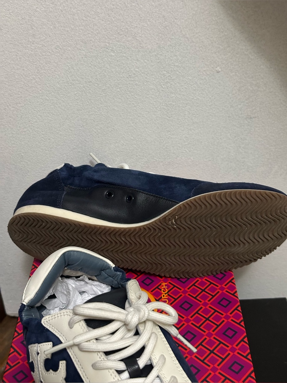 Tory Burch Perfect Navy Suede & Leather Sneakers - Picture 7 of 8